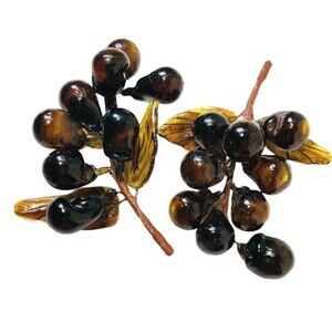 Grapes Figs Blown Glass Clusters 2 Amber Hand  *read* Vintage